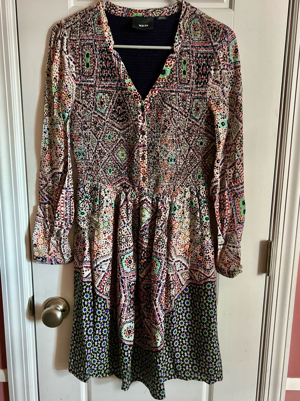 Maeve Anthropologie Tiled Amethyst Smocked Mini Dress Pockets XS Fits S
